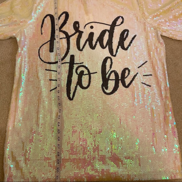 White Iridescent Sequin Trendy “Bride to Be” Short Sleeve Mini Dress One Size - Picture 9 of 12